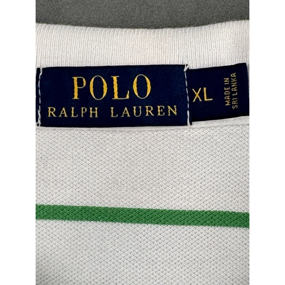 Polo Ralph Lauren Men's Green White Striped Polo Shirt XL Short Sleeve Pink Pony - Picture 4 of 13